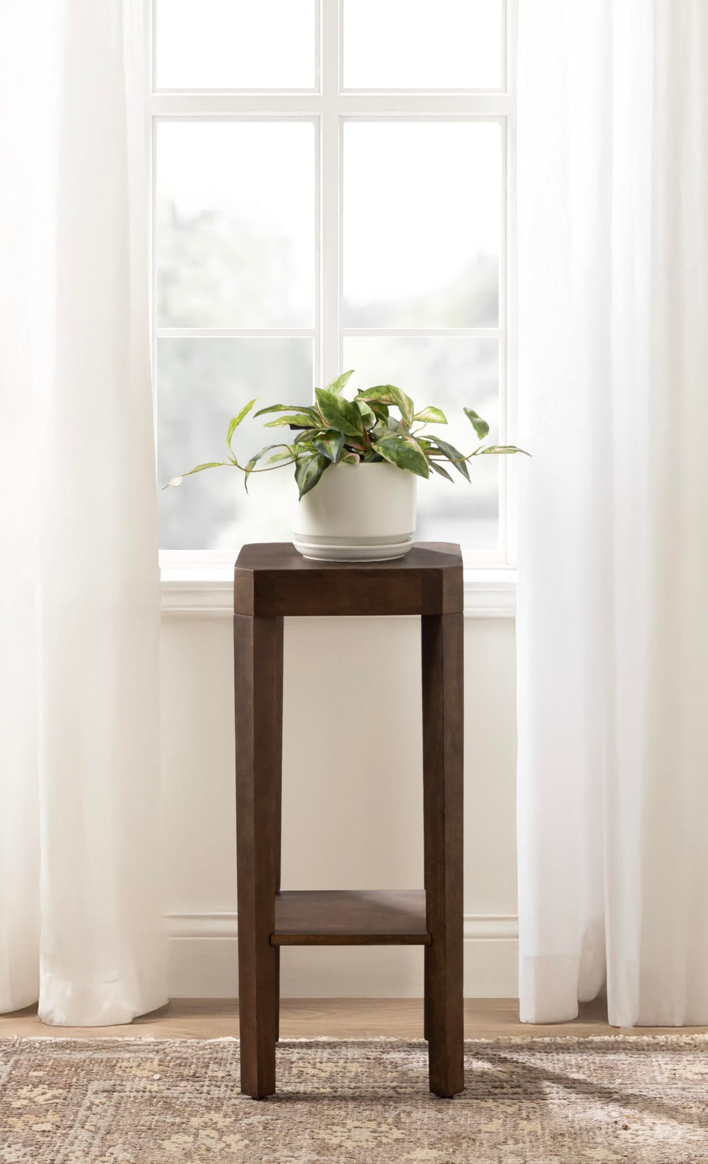 Kate and Laurel Talcott Modern Square Wood Drink Table, 12 x 12 x 28, Dark Brown, Transitional Decorative Two-Tier Pedestal Table for Use as Plant Stand Indoors or Living Room Decor Accent
