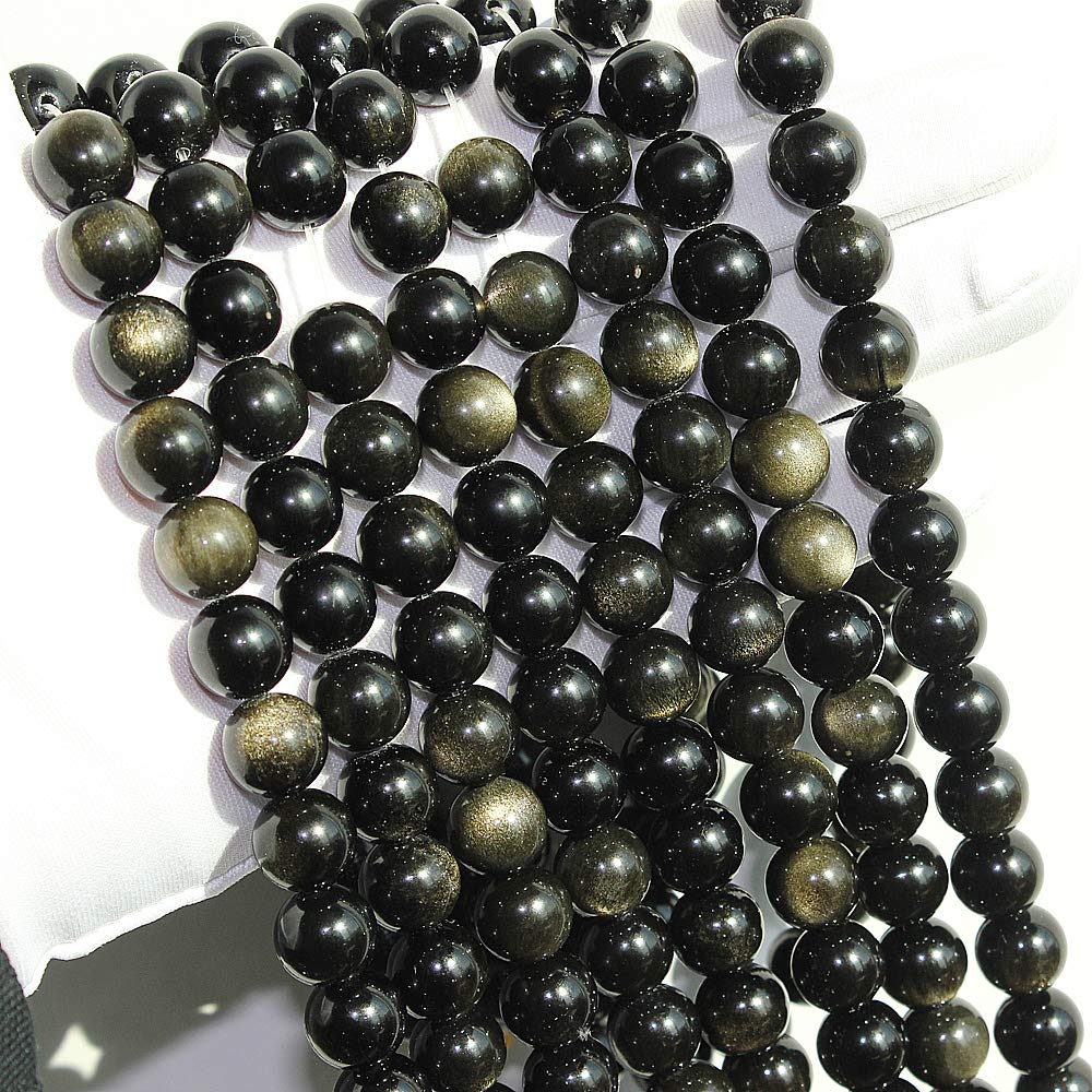 MJDCB 5A Natural Stone Beads Gold Obsidian Round Loose Beads for Jewelry Making DIY Bracelet Necklace (10mm).