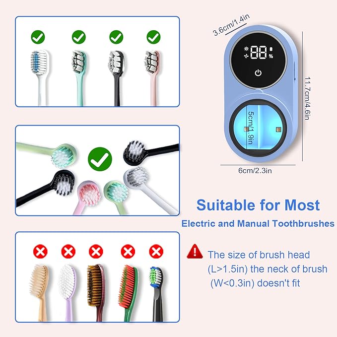 Toothbrush Holder and Cleaner for Bathroom Light Cleaning Fan Drying Round in Circle Automatic Rotating Cover Wall Mounted Smart Home Gadgets (02 Blue)