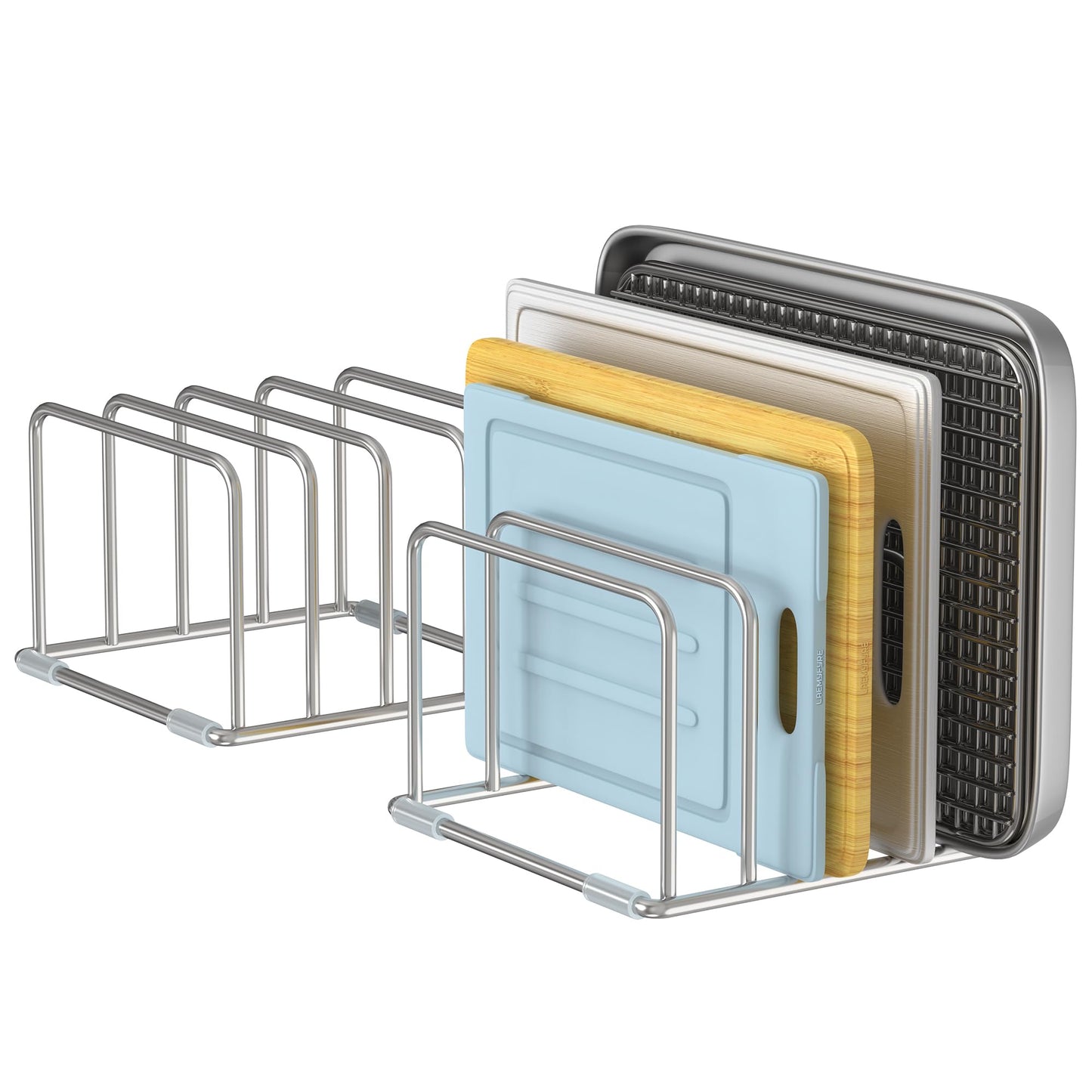 LAEMYFYRE Cutting Board Holder Stand, Chopping Board Organizer Rack with 304 Stainless Steel, Cookie Sheet Storage Organizer, 1.0 & 1.2 Inch Wide Slots (2 Pack)
