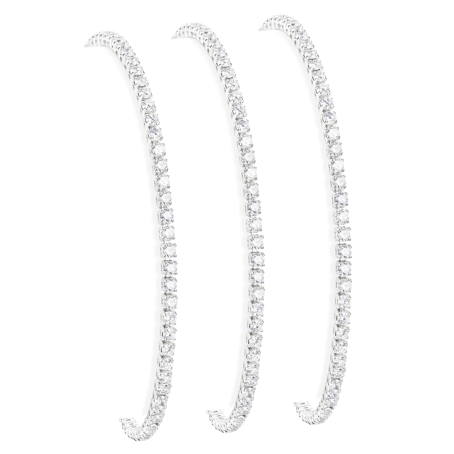 Dainty 2mm Silver Tennis Bracelet Set for Women, Sterling Silver Plated Triple Stackable Zirconia Bracelets, Minimalist Professional Jewelry for Business Casual Office Wear, 3-Piece Sparkle Wrist Set