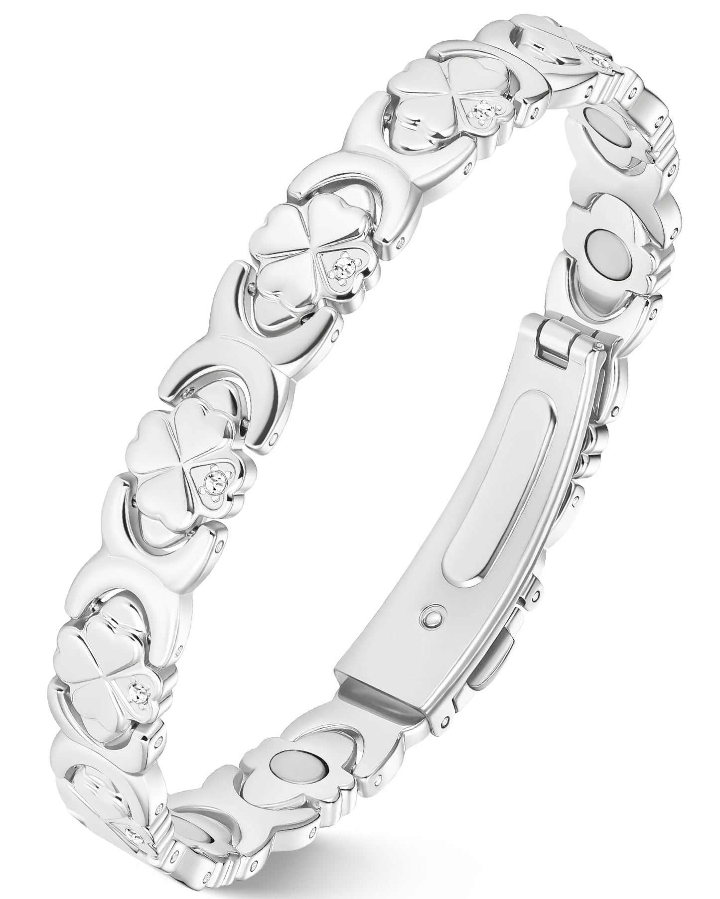 Jecanori Magnetic Copper Bracelet for Women — 3500 Gauss Magnets — Premium Fold-Over Clasp & Adjustable Length,Silver