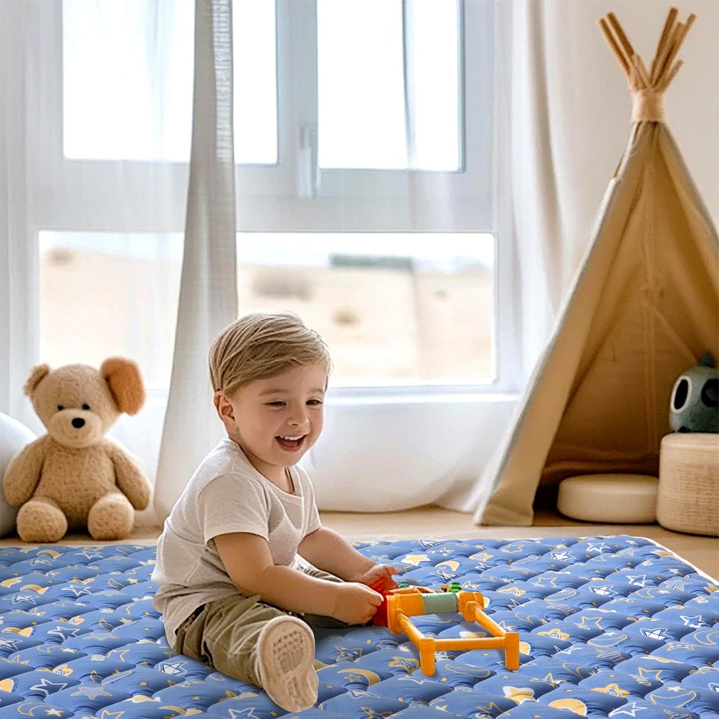 Odorless Premium Foam Baby Play Mat 71" X 59", Extra Large Activity Playmats for Babies,Toddlers, Infants, Soft Thicker Baby Mat for Floor, Play & Tummy Time, Machine Washable for Easy Care