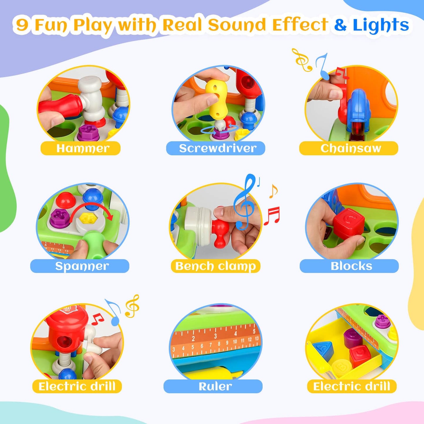 Cinne Toddler Tool Set, Kids Tool Bench with Light & Sound, Toddler Workbench with Shape Sorter, Toys for 1 Year Old Boy Gifts