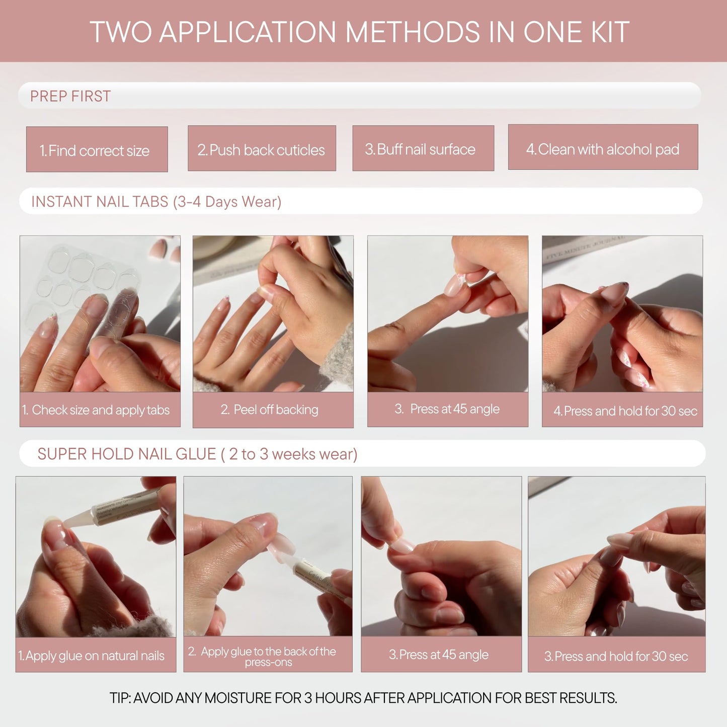 Celebritips Press On Nails - Salon U-ltimate™ | Misty Rose, Extra Short Almond Nails, Reusable | 16 sizes - 32 Nails Kit with Glue and Sticky Tabs