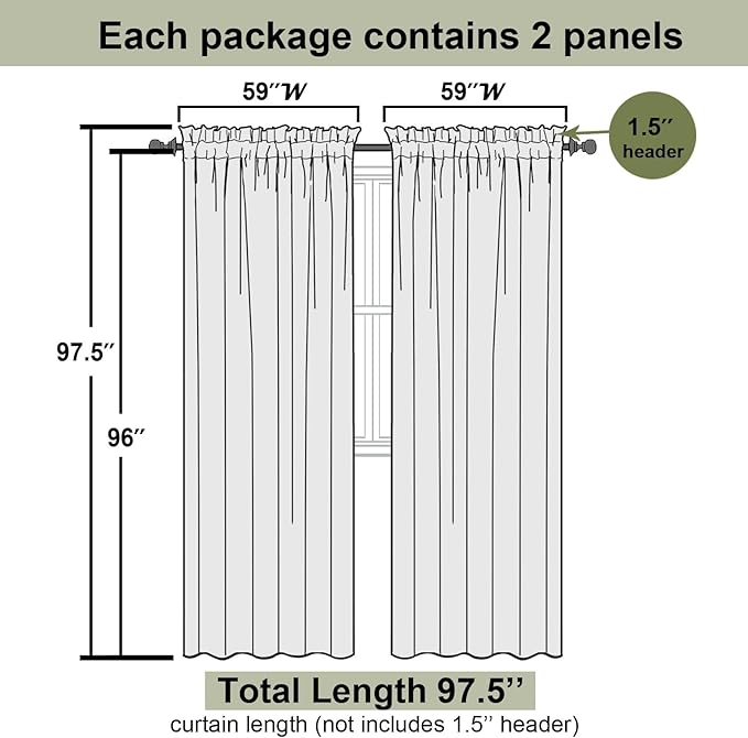 Lecloud Sheer White Curtains 96 Inches Long 2 Panels Set, Solid Airy Voile Dual Rod Pocket Sheer Curtains, Elegant Light Filtering Window Curtain Drapes for Living Room Garden, 59" W x 96" L