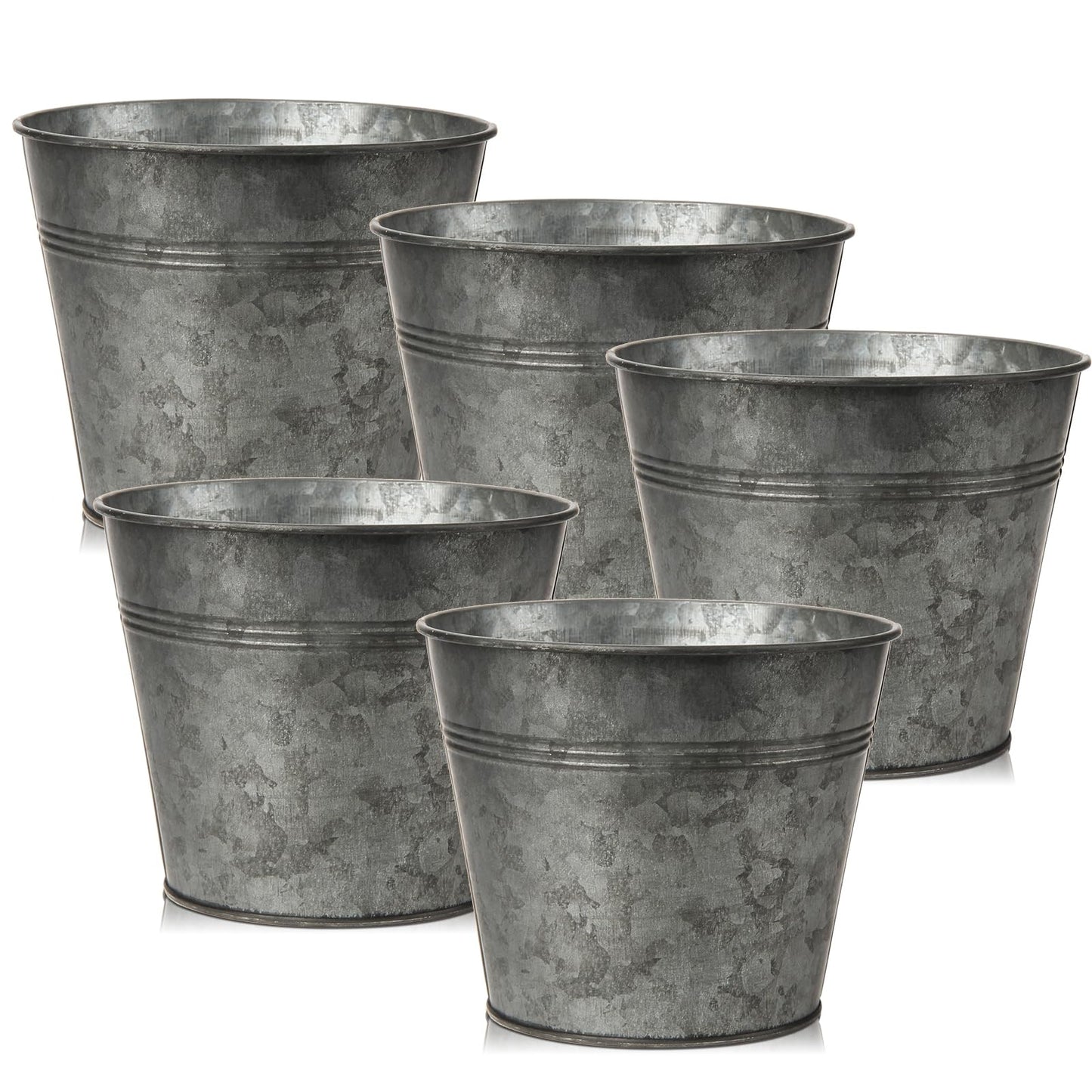 Briful 5PCS Galvanized Buckets 7.1In Rustic Farmhouse Metal Bucket Galvanized Flower Bucket Home Indoor Outdoor Decorative Tin Planters