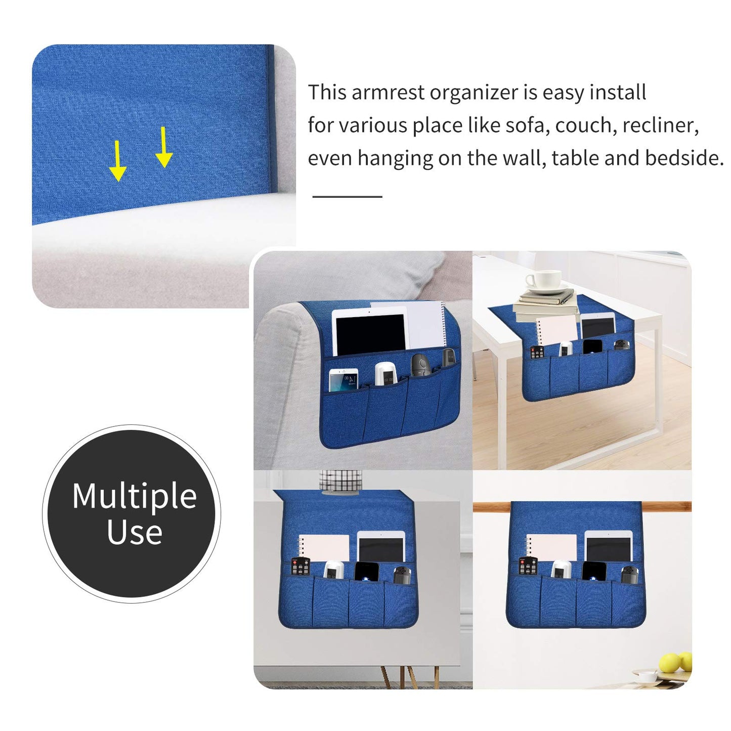 SYSOV Sofa Armrest Organizer, Remote Control Holder for Recliner Couch, Arm Chair Caddy with 5 Pockets for Magazine, Tablet, Phone, iPad
