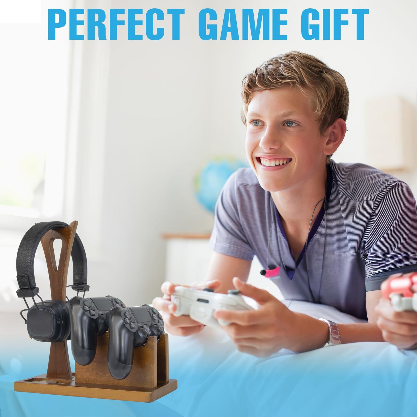 Kaseny Game Controller Holder Gifts for Gamers to Organize Gaming Accessories & Headphone Holder, Unique Gamer Gifts Headset Stand Controllers Holders, Stylish Controller Stand Gaming Equipment