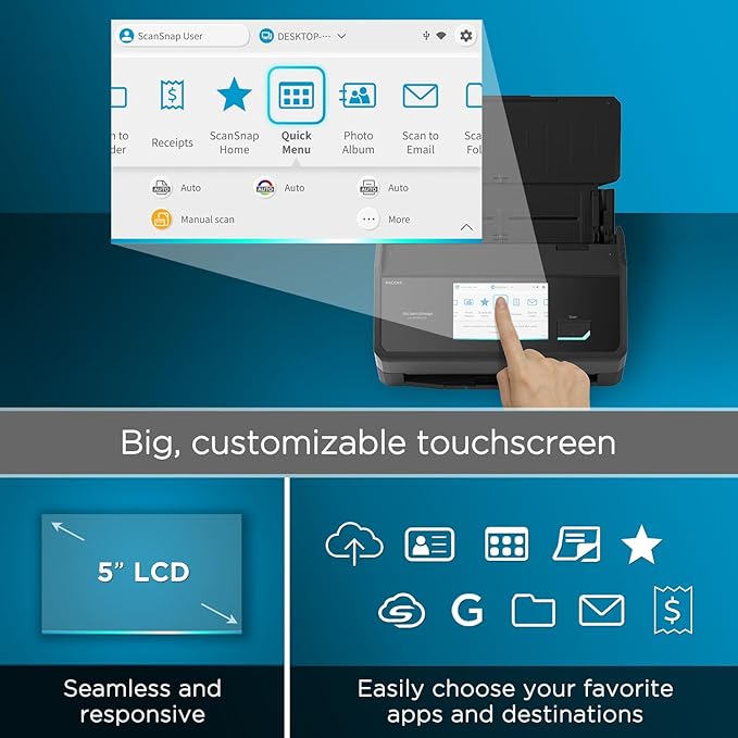 ScanSnap iX2500 Premium Wireless or USB High-Speed Cloud Enabled Document, Photo & Receipt Scanner with Large 5" Touchscreen for Mac or PC, Includes 4-Year Protection Plan