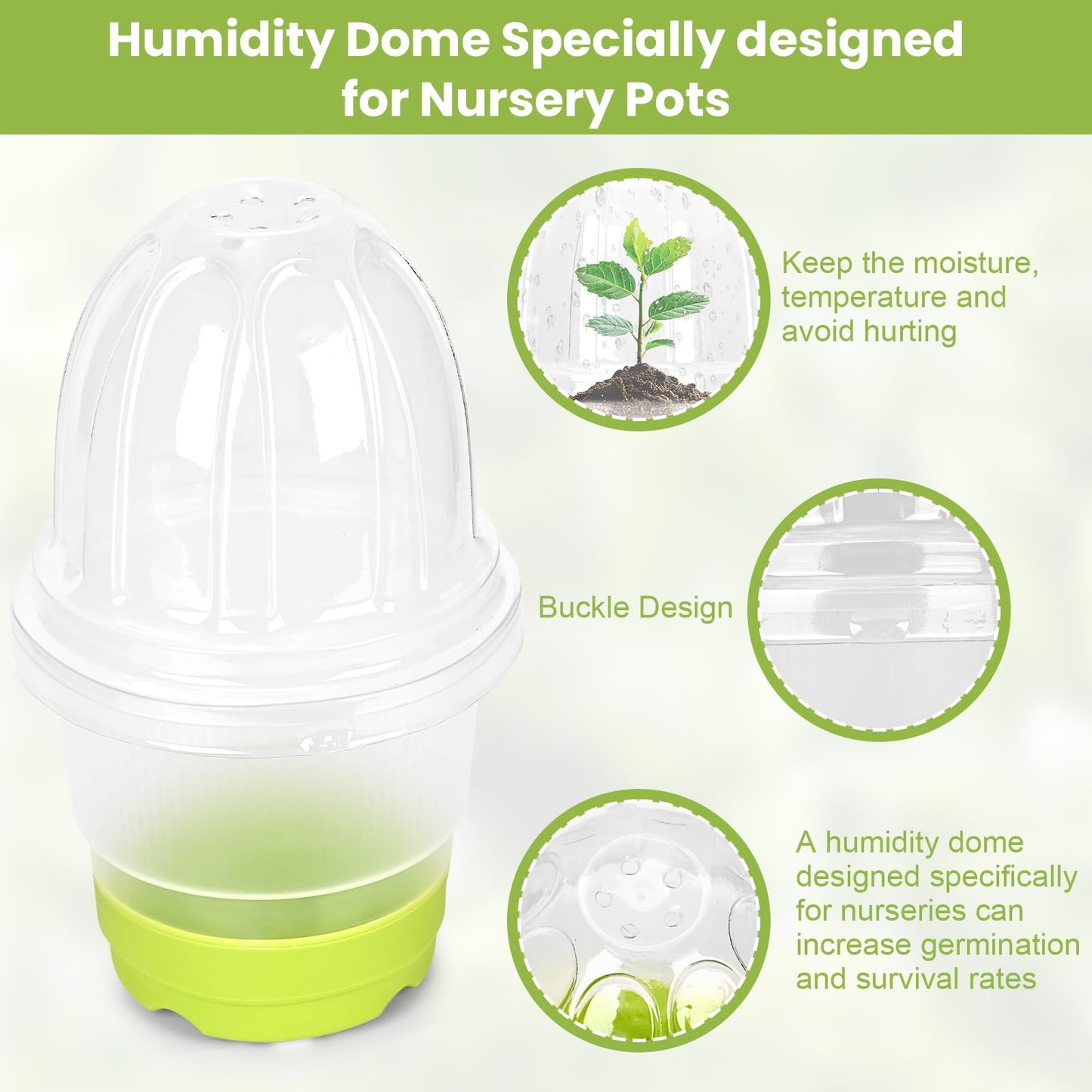 Sckee Clear Nursery Pots for Plants, 30 Packs Plastic Seed Starting Pots with Drainage Holes Plant Nursery Pots Silicone Base (Light Green, 4 inch with lids)