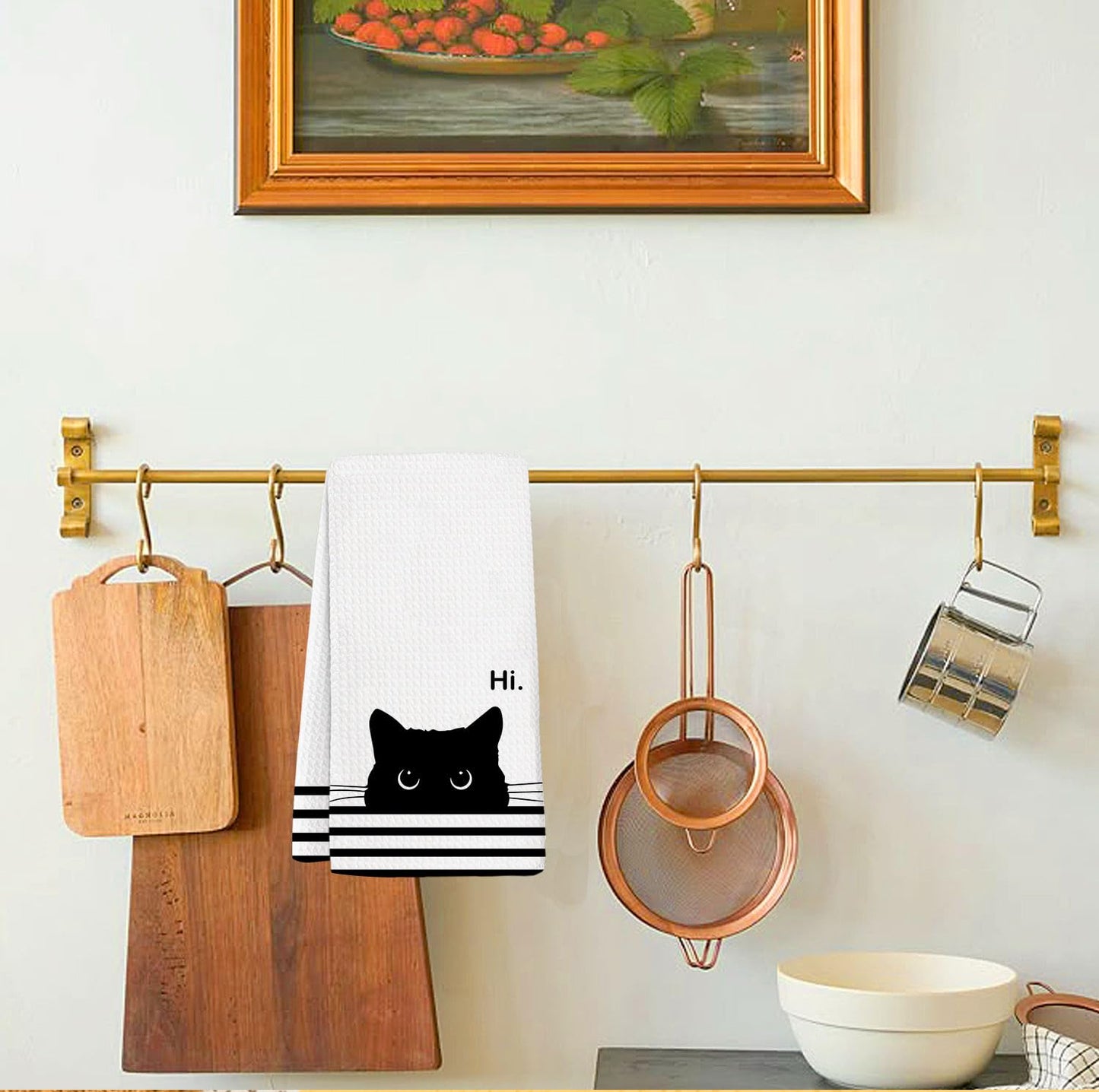 XYDEG Black Cat Gifts Hand Towels for Kitchen Bathroom Decor, Gifts for People Who Love Cats,Cute Waffle Weave Microfiber Dish Towels，16×24