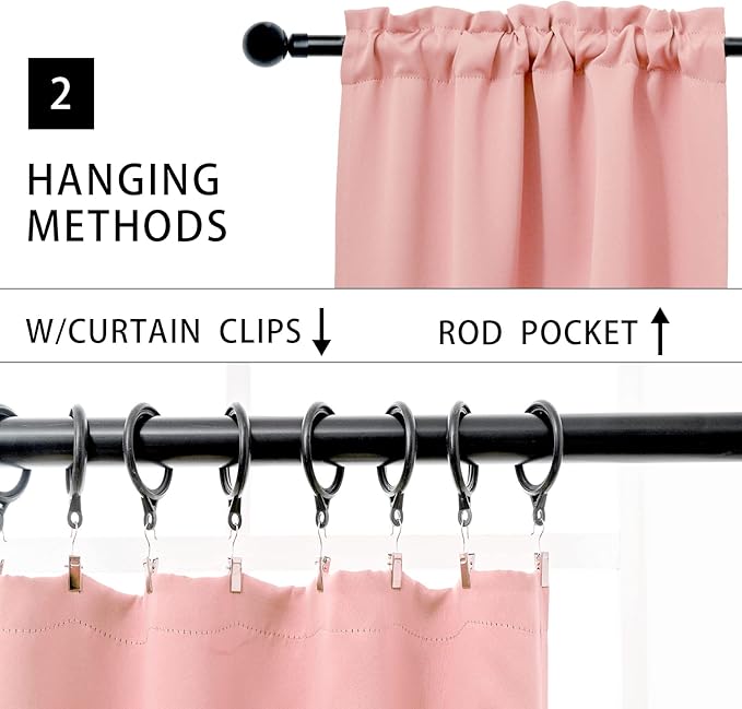Pickluc Cafe Curtain (Half Window Tier Curtain) 30 Inches Length, Rod Pocket Kitchen Curtain, Short Blackout Curtain for Small Window, 30" Wide and 30" Long, 2 Panels, Powder Pink