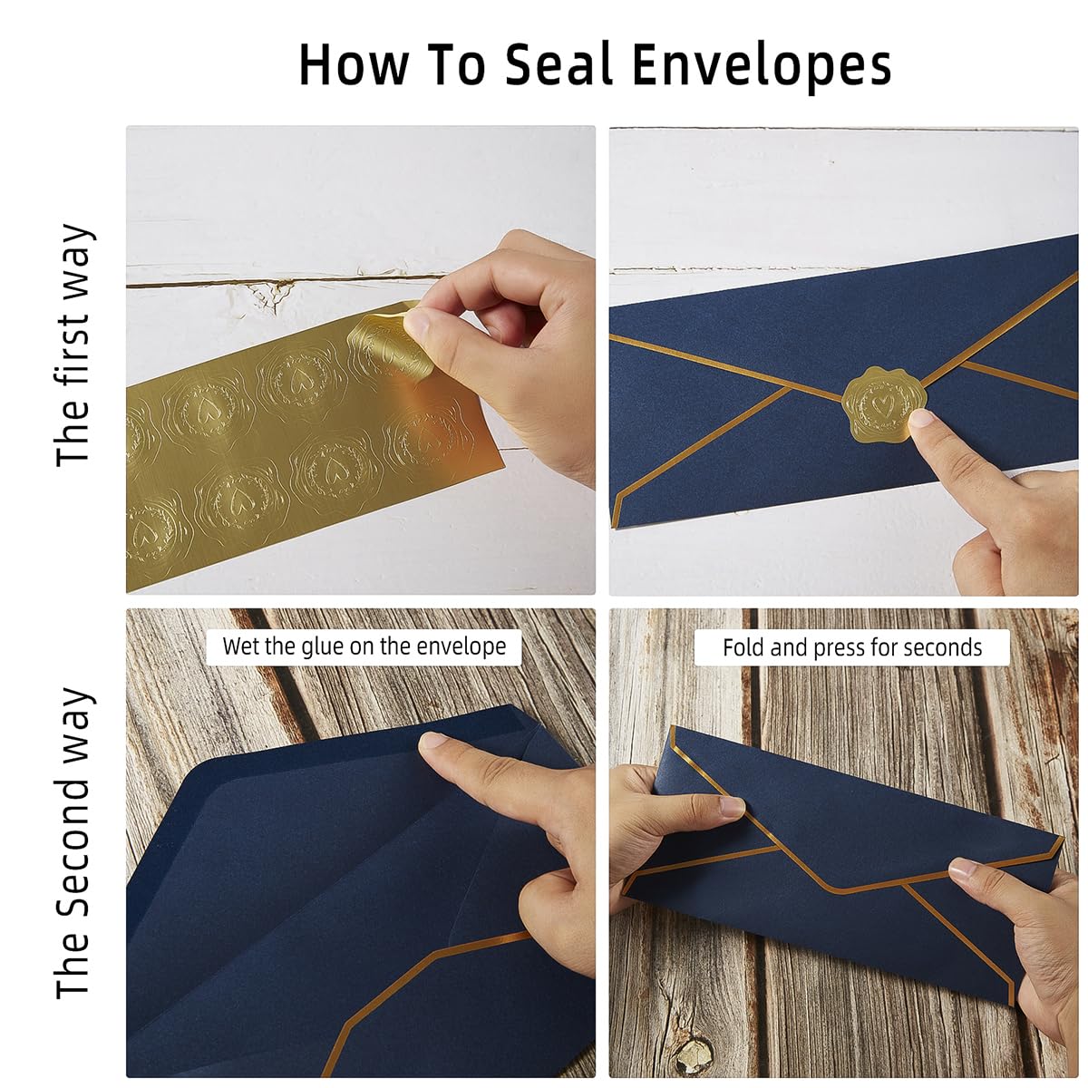 100 Pack #10 Business Envelopes with Gold Border, Self Seal Standard Envelopes with Gold Stickers for Office, Checks, Letter Mailing, Invoices, 4 1/8 x 9 1/2 Inches (Navy Blue)