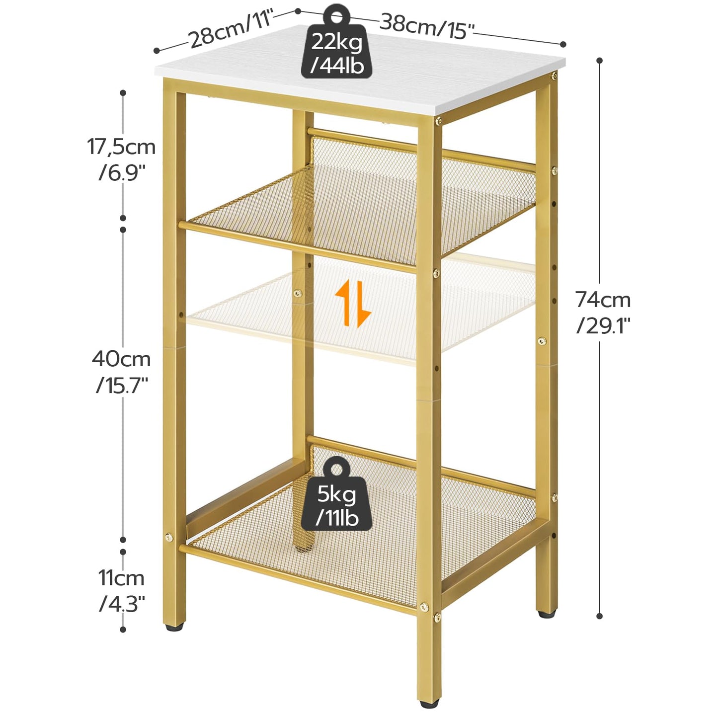 HOOBRO Tall End Table and Tall Side Table Bundle, 3-Tier Telephone Table, 2-Tier Tall End Table with Adjustable Mesh Shelves, Small Entryway Table, Laptop Table, DW01DH01G1-DW03DH01