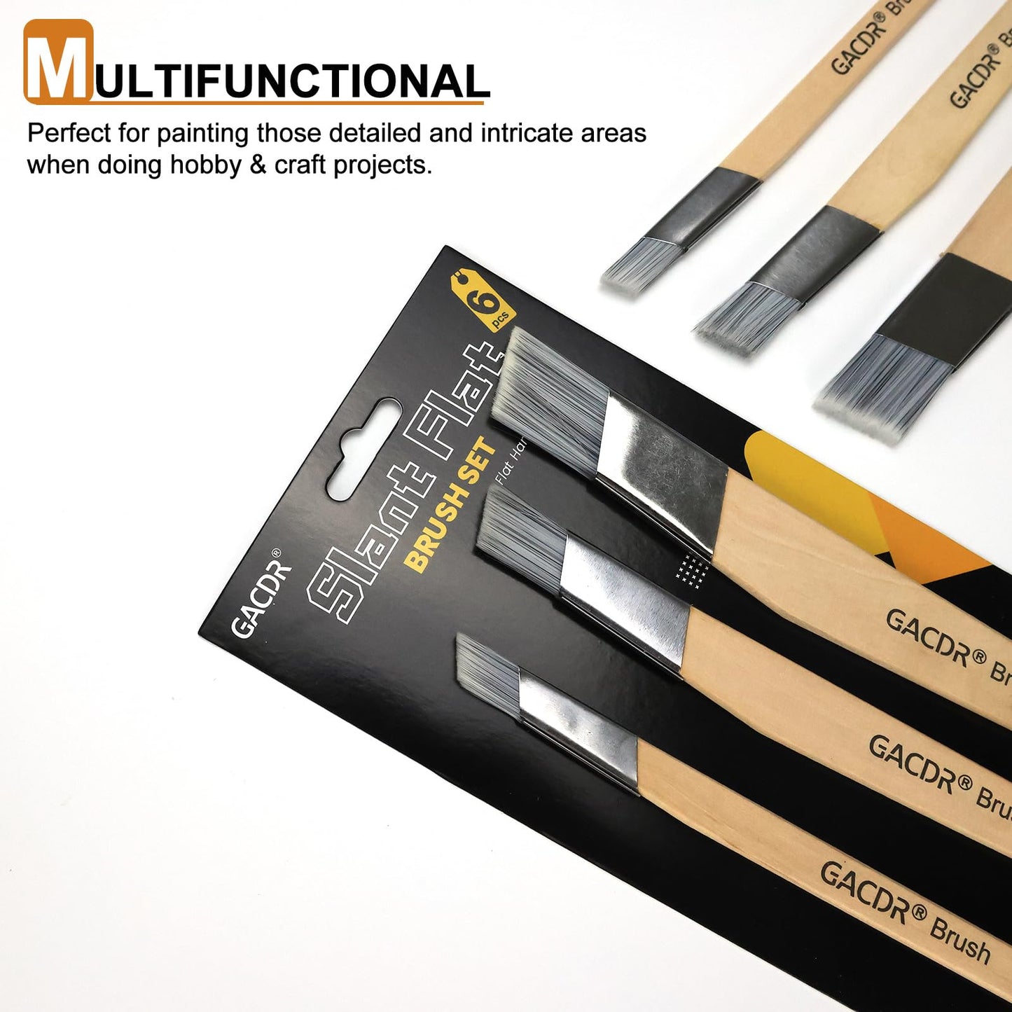 GACDR Slant Lining Fitch Paint Brushes,Pack Of 6 Cutting In Paint Brush Angled for Fast Accurate Detail & Control Hobby & Craft 2 Each of 0.5", 0.75", and 1"
