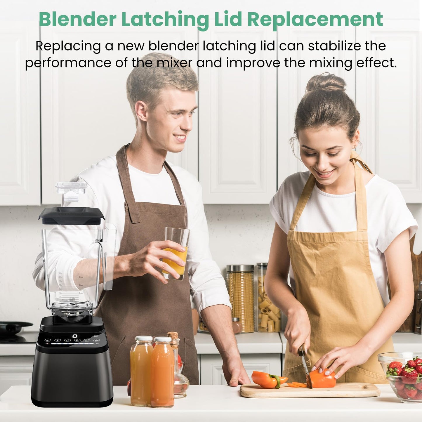 Blender Latching Lid Replacement #40-310, Fit for Blendtec Commercial Wildside & Fourside Jars Lid, Blender Top Lid with Removable Center Cap for prevents liquid splashing