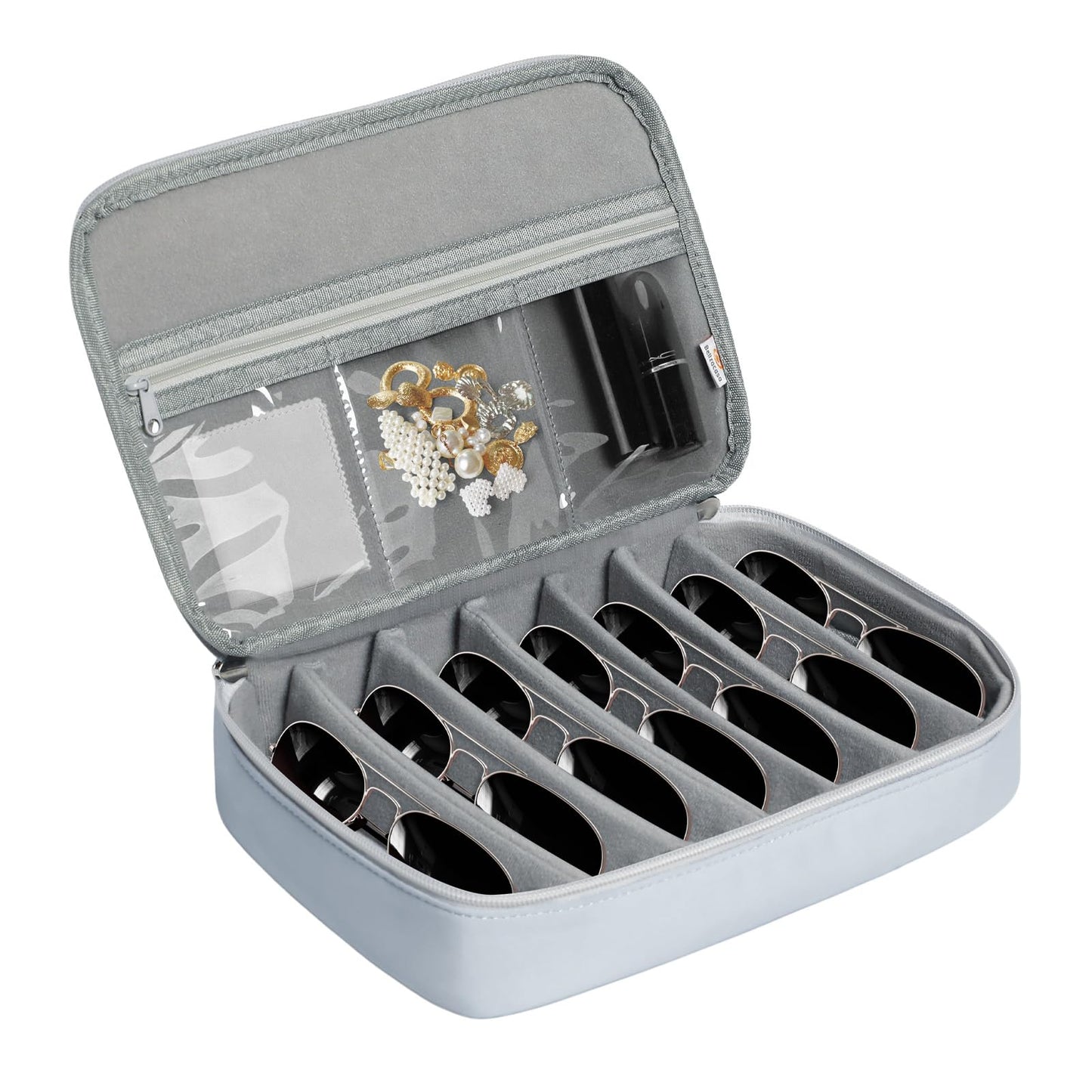 Bellzacasa Travel Sunglasses Organizer Case, Eyeglasses Storage Holder Box with Multiple Pairs Adjustable Slots for Women Men (Grey)