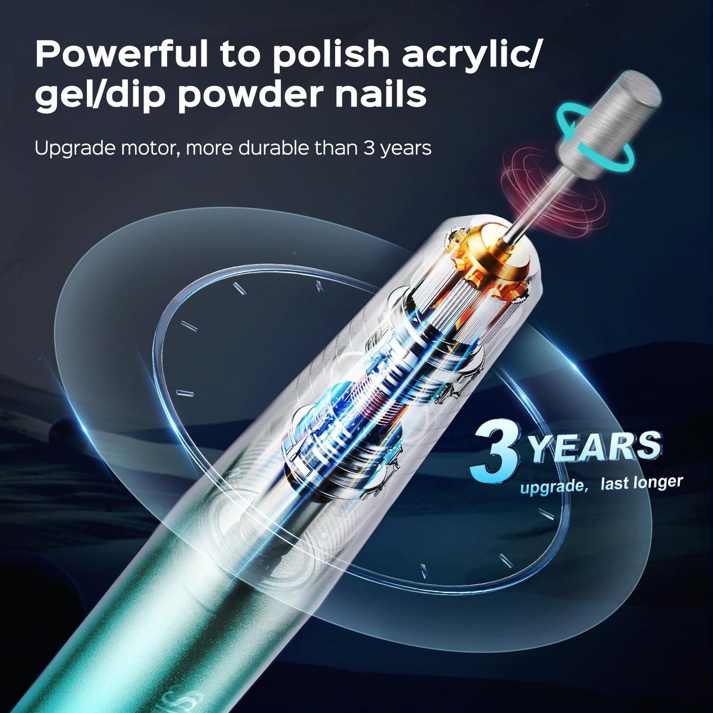 COSLUS C40 Electric Nail Drill File Professional: for Acrylic Gel Dip Powder Nails Portable Nail Machine Kit Manicure Pedicure Tools Polishing Set with Nail Drill Bits Sanding Bands Blue