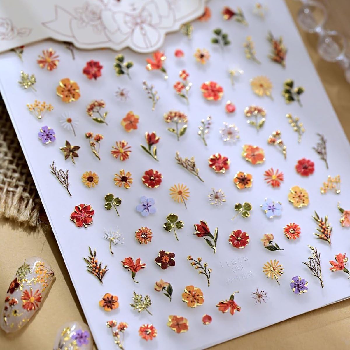 Flower Nail Art Stickers 5D Embossed Floral Nail Stickers Flower Nail Decals Spring Self-Adhesive Nail Decorations for Women Manicure 1 Sheet