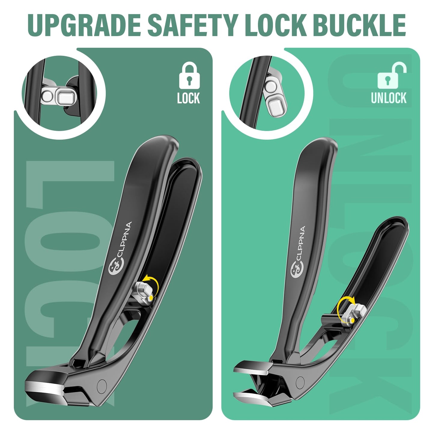 Toenail Clippers for Seniors with Safety Lock Long Handle, Large Toe Nail Clippers for Thick Toenails for Men Women, Wide Opening Slanted Fingernail Clippers with Catcher Precision Nail Cutter Set