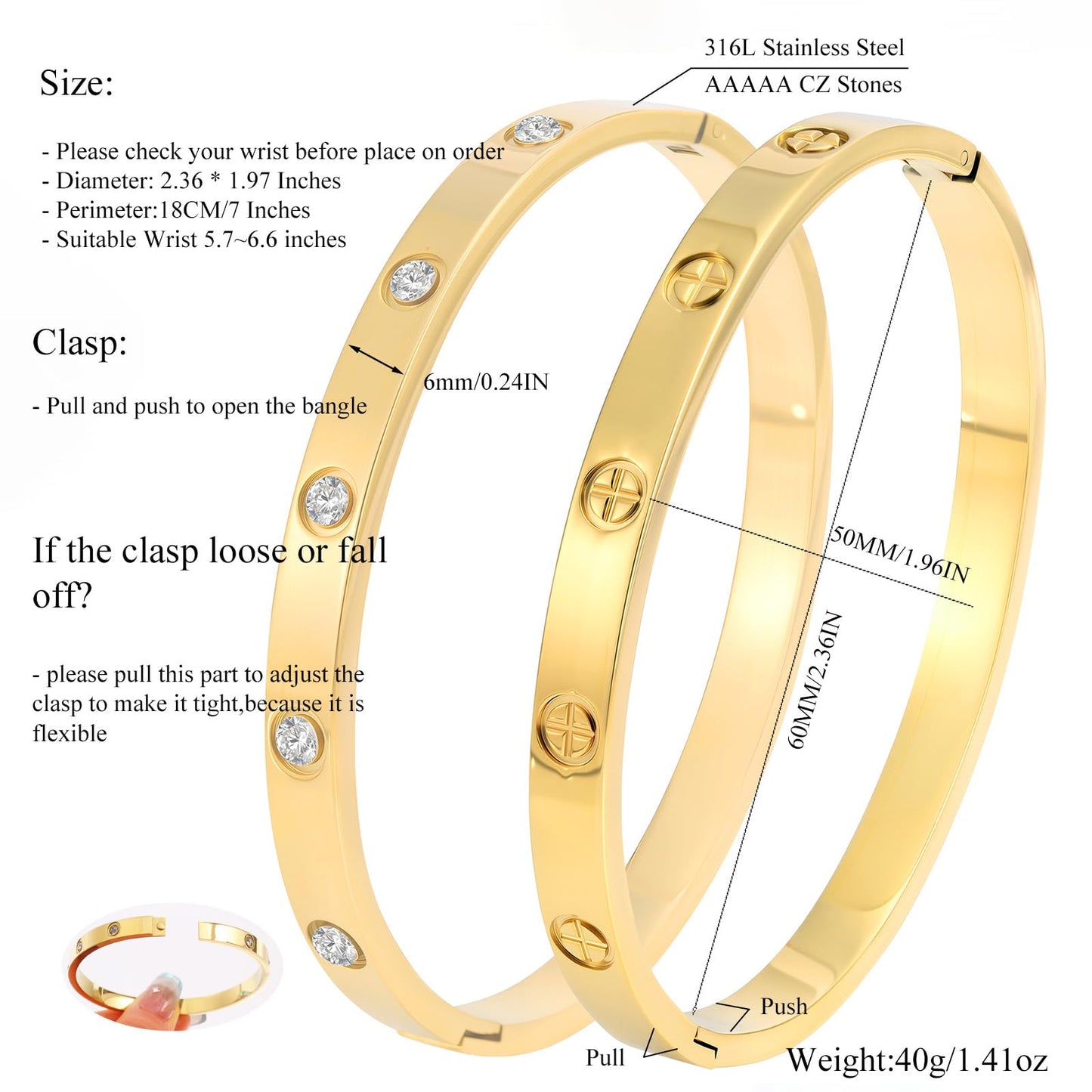 Camhanno 18K Gold Plated Stainless Steel Cuff Bracelet & Love Friendship Screw Bangle Bracelet Set for Women with Gift Box (2Pcs Gold Set Style 3)