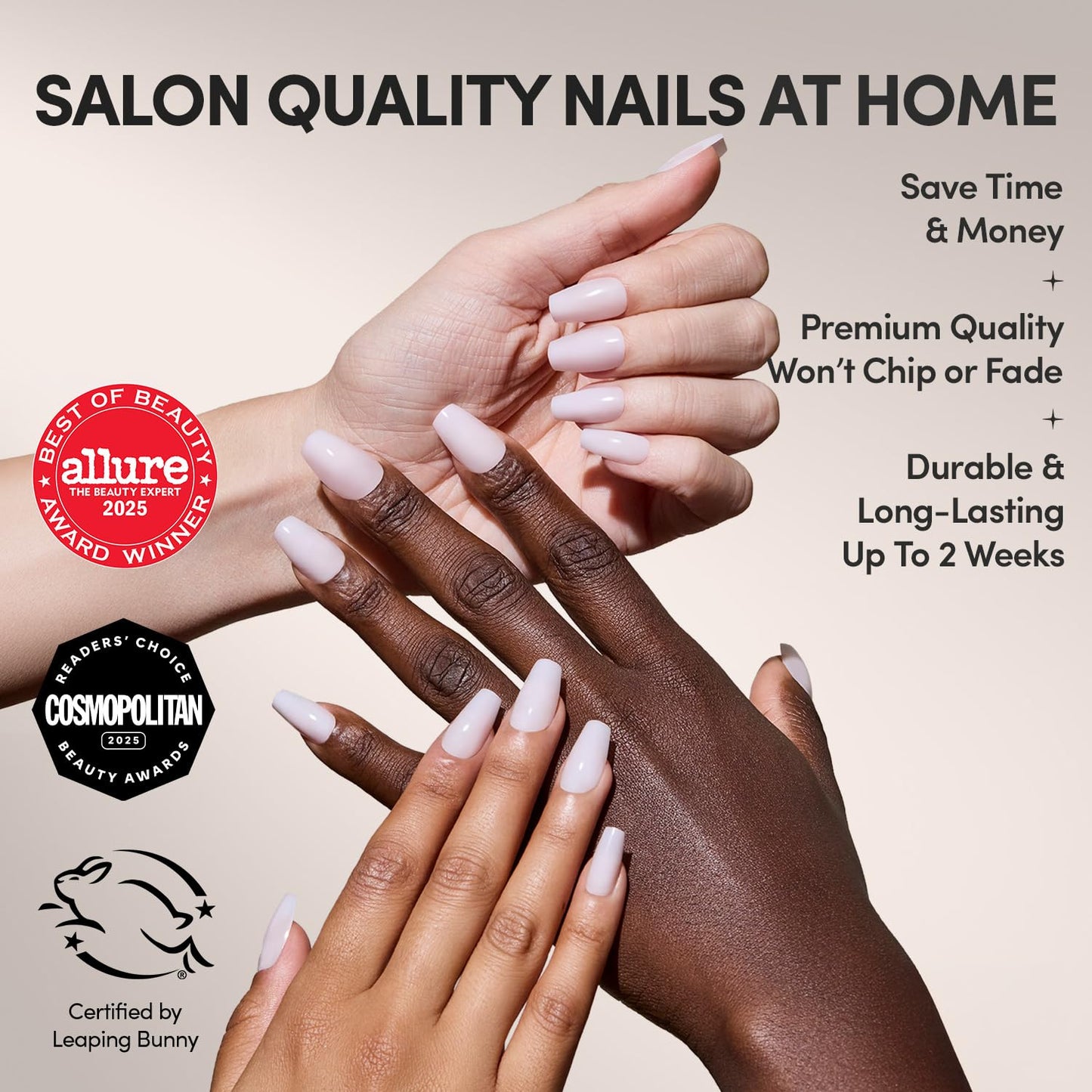 Glamnetic Press-On Nails Bundle - Blush Dream & Think Pink | Medium Coffin Milky Fake Nails | Light Pastel Short Oval Fake Nails | Durable, Salon-Quality Nail Kits