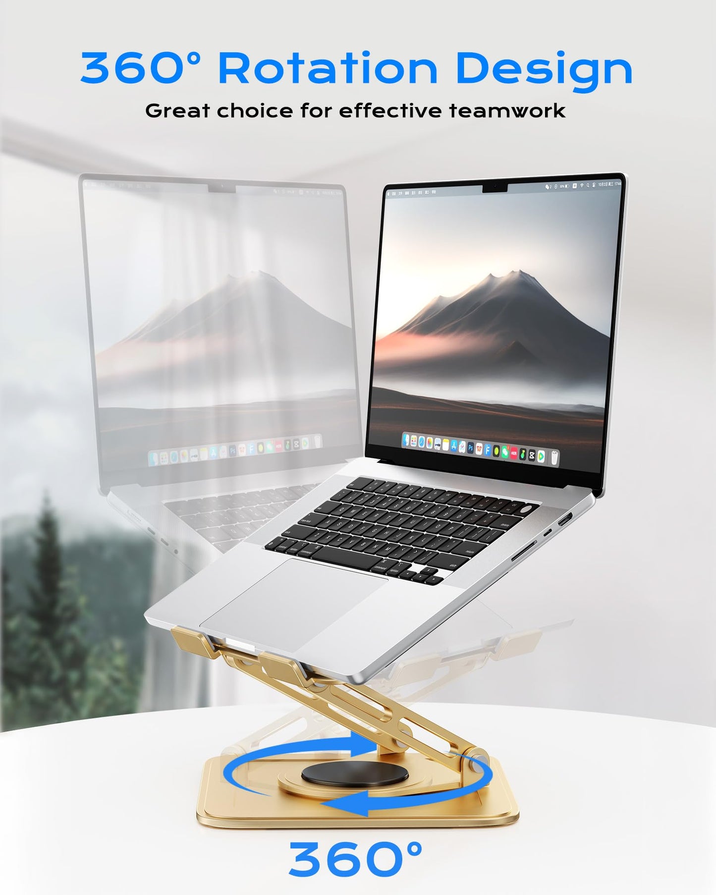 LOXP Adjustable Laptop Stand, Computer Stand with 360 Rotating Base, Ergonomic Laptop Riser Mount for Desk Foldable Protable Computer Desk Fits with MacBook Pro Air (10-16") - Gold
