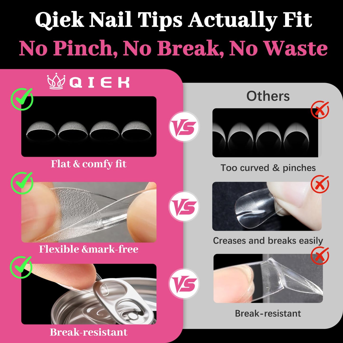 QIEK 450PCS Extra Short & Short & Medium Almond - 3 Styles Nail Tips, 70-Grit Pre-Etched Press On Nail in 15 Sizes, Fake Nail Extension Kit for Acrylic Gel Nail Art DIY Salon