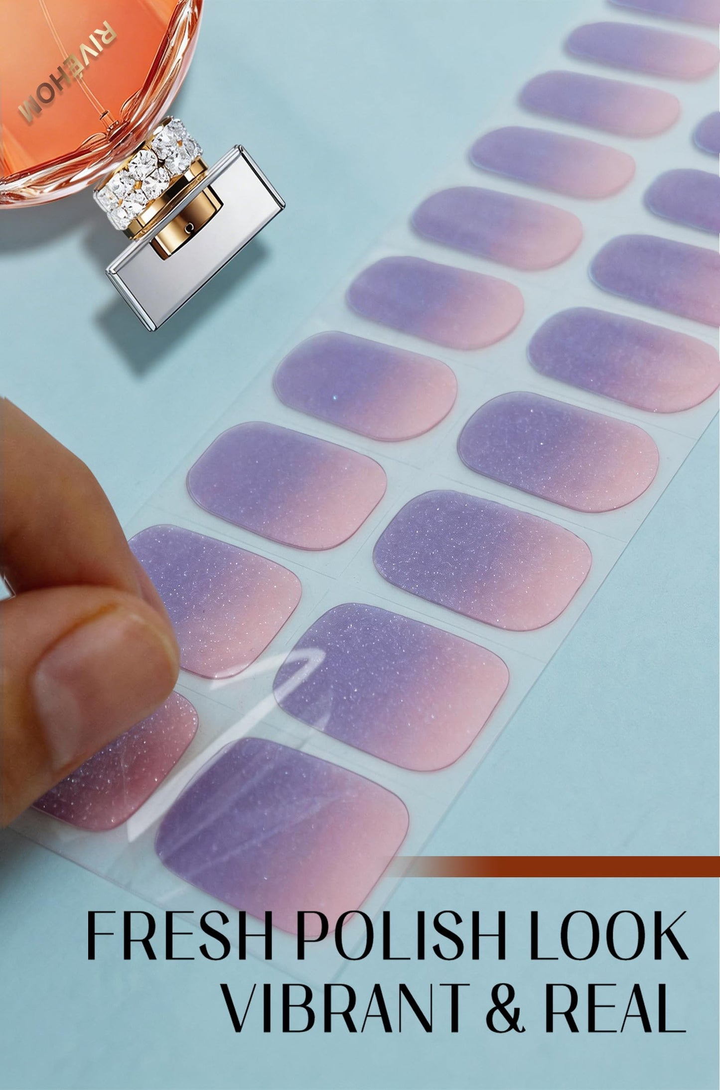 Gel Nail Strips 44Pcs, No UV/LED Lamps Needed, Pre-Cured Nail Stickers for Women Salon Quality, Polish Wraps Long Lasting, Easy Apply & Remove (Blue Purple Shine)