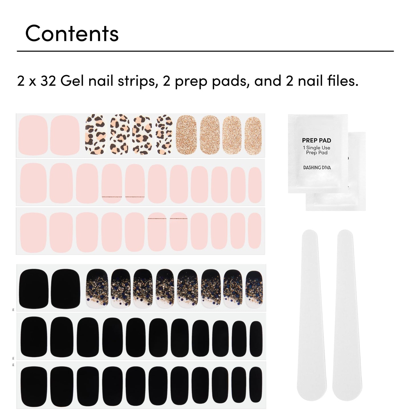 Dashing Diva Gloss Nail Strips Bundle - The Black Cheetah Collection- Cheetahlicious & Hollywood Lane - UV Free, Chip Resistant, Long Lasting Gel Stickers - Contains 2 Sets