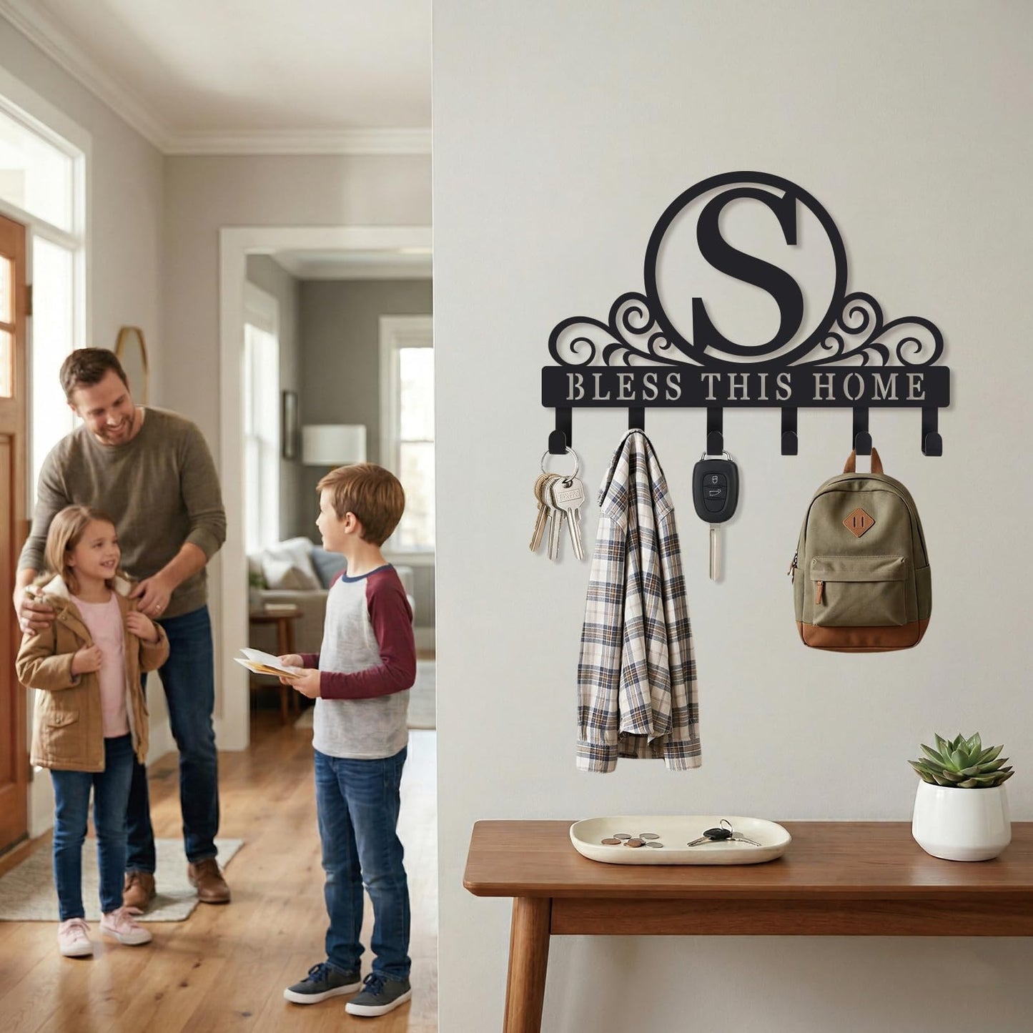 SIFZYJGN Personalized Metal Monogram Key Holder Wall Mount, Custom Letter Metal Key Holder for Wall Key Hooks Coat Rack, Perfect for Bathroom, Living Room, Kitchen