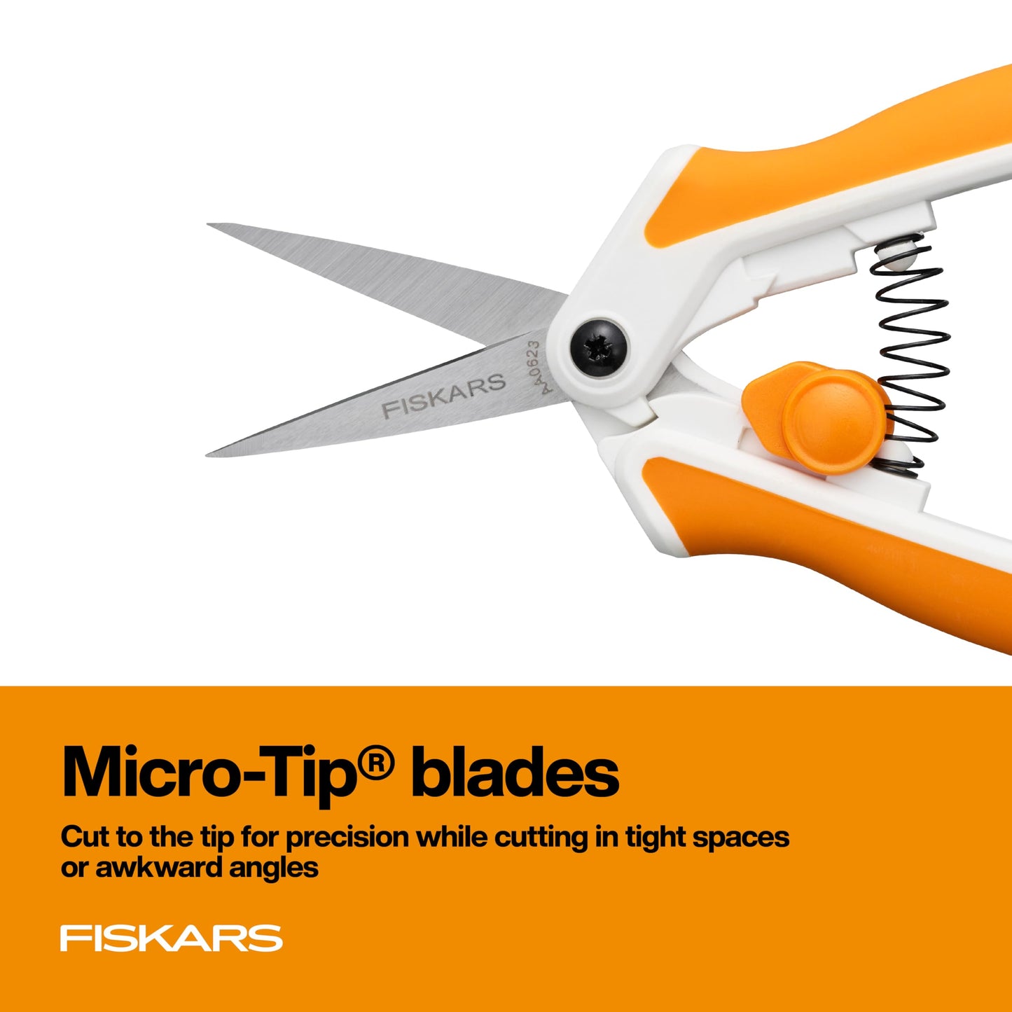 Fiskars Micro-Tip Spring Assisted Scissors, Precision Cutting Stainless Steel Blades, Comfort Handle, Cut Details in Fabric, Sewing Scissors and Arts and Crafts Tools