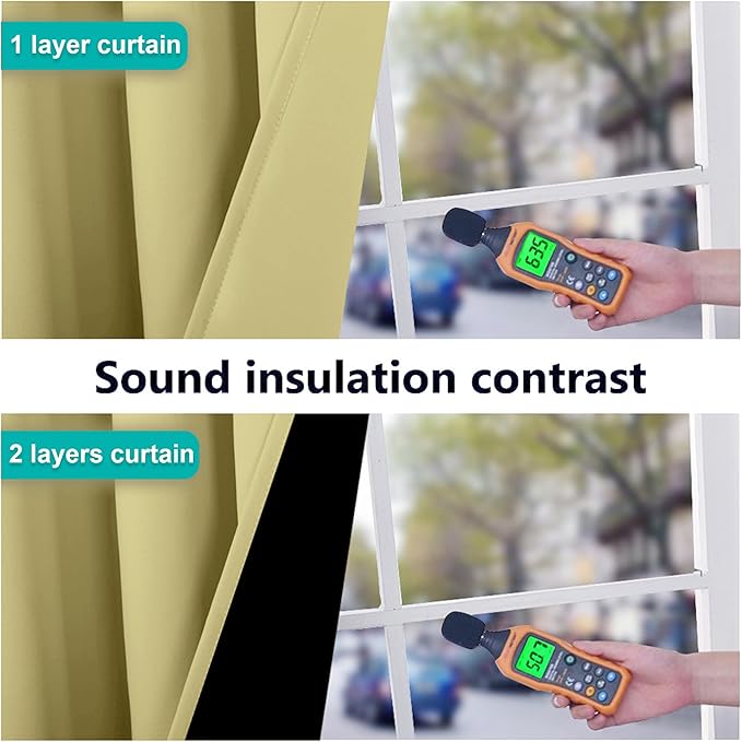 NICETOWN 100% Blackout Curtains with Black Liners, Thermal Insulated Full Blackout 2-Layer Lined Drapes, Noise Cancellation Window Drapes for Dining Room (Paler Yellow, 2 Panels, 52" W by 54" L)