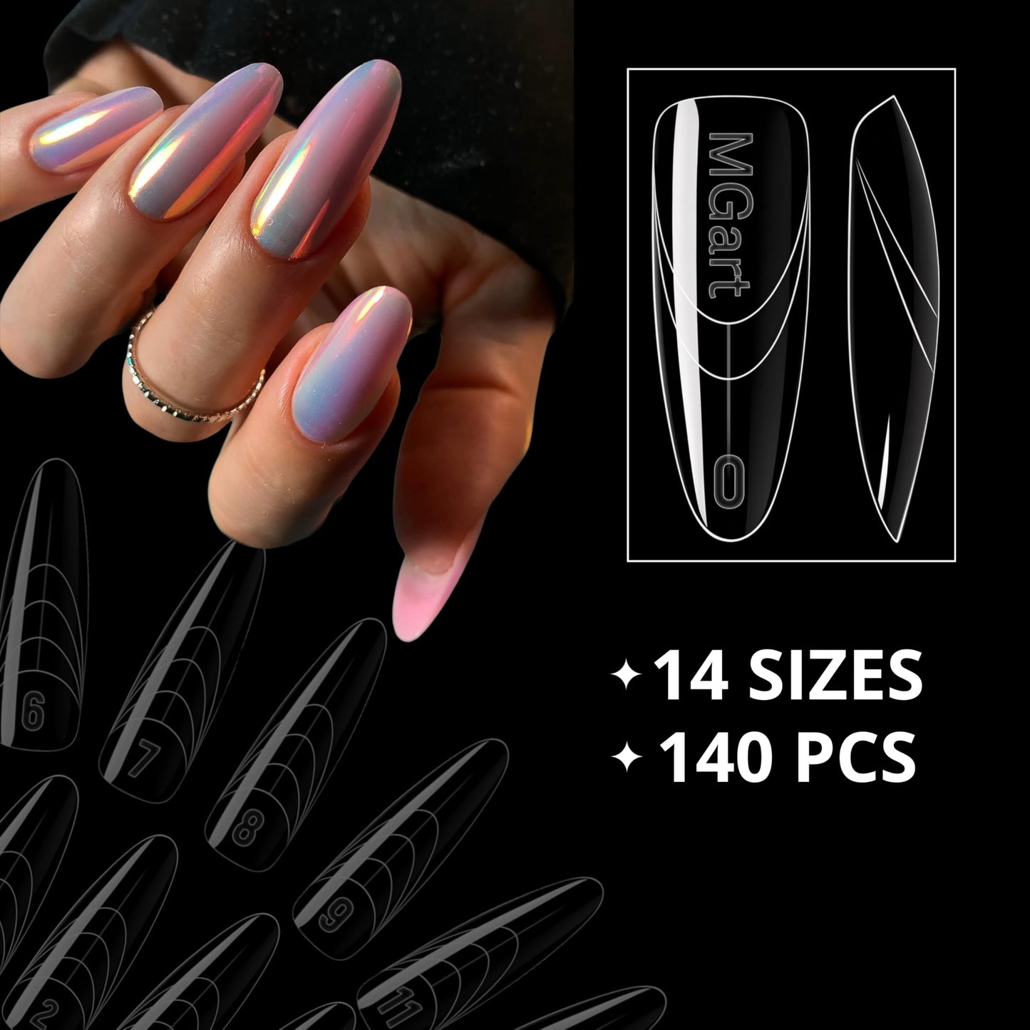 MGart Dual Forms – OVAL Shape, Reusable Nail Extension Forms for Builder/Hard Gel & Polygel, Ultra-Thin Cuticle Edge, Clear, Professional Salon Quality, 140 pcs Sizes 0–14