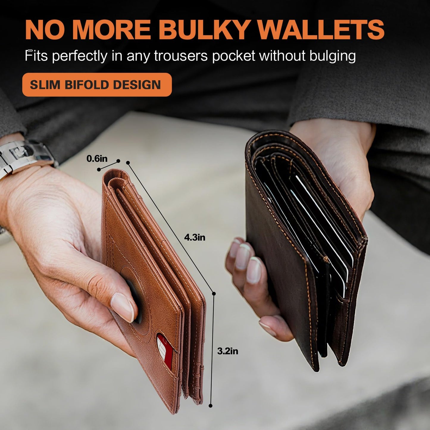 Wallet for Men Slim RFID Blocking Bifold,Minimalist Wallet Small Compact Front Pocket Credit Card Holder,Thin Mens Leather Wallets Smart Security With 2 ID Windows 1 Cash,Birthday Gifts for Men