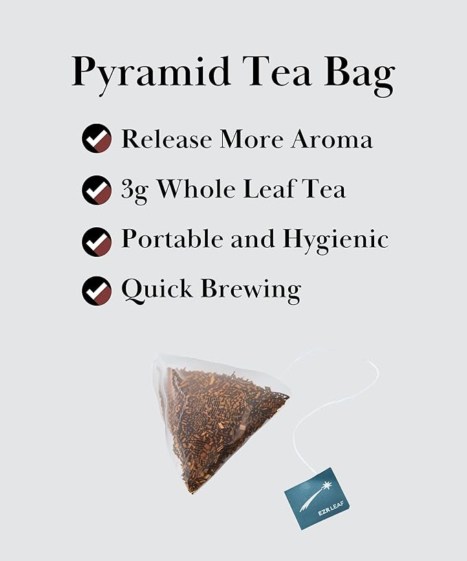 EZR Leaf Apple Cinnamon Rooibos Tea Caffeine Free Decaf Herbal Tea, 20 counts 2.1 Once Pyramid Tea Bags, Naturally Sweet, Relaxing Sleep Blend