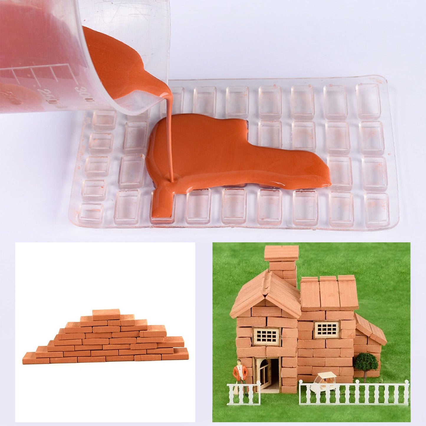 Woohome 19 PCS Miniature Wall Bricks Miniature Brick Silicone Mold Scale Brick Making Tool Kit Tiny Red Bricks Crafts Kit for Mini Garden Sand Table Landscape Building Accessories