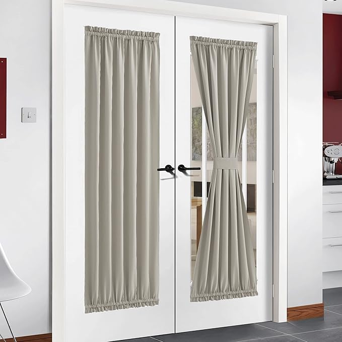 NICETOWN Natural Blackout Curtain for French Door, Farmhouse Thermal Insulated Panel for Glass Door, Energy Efficient and Room Darkening, Single Panel, 54 x 72 Inches, 1 Panel