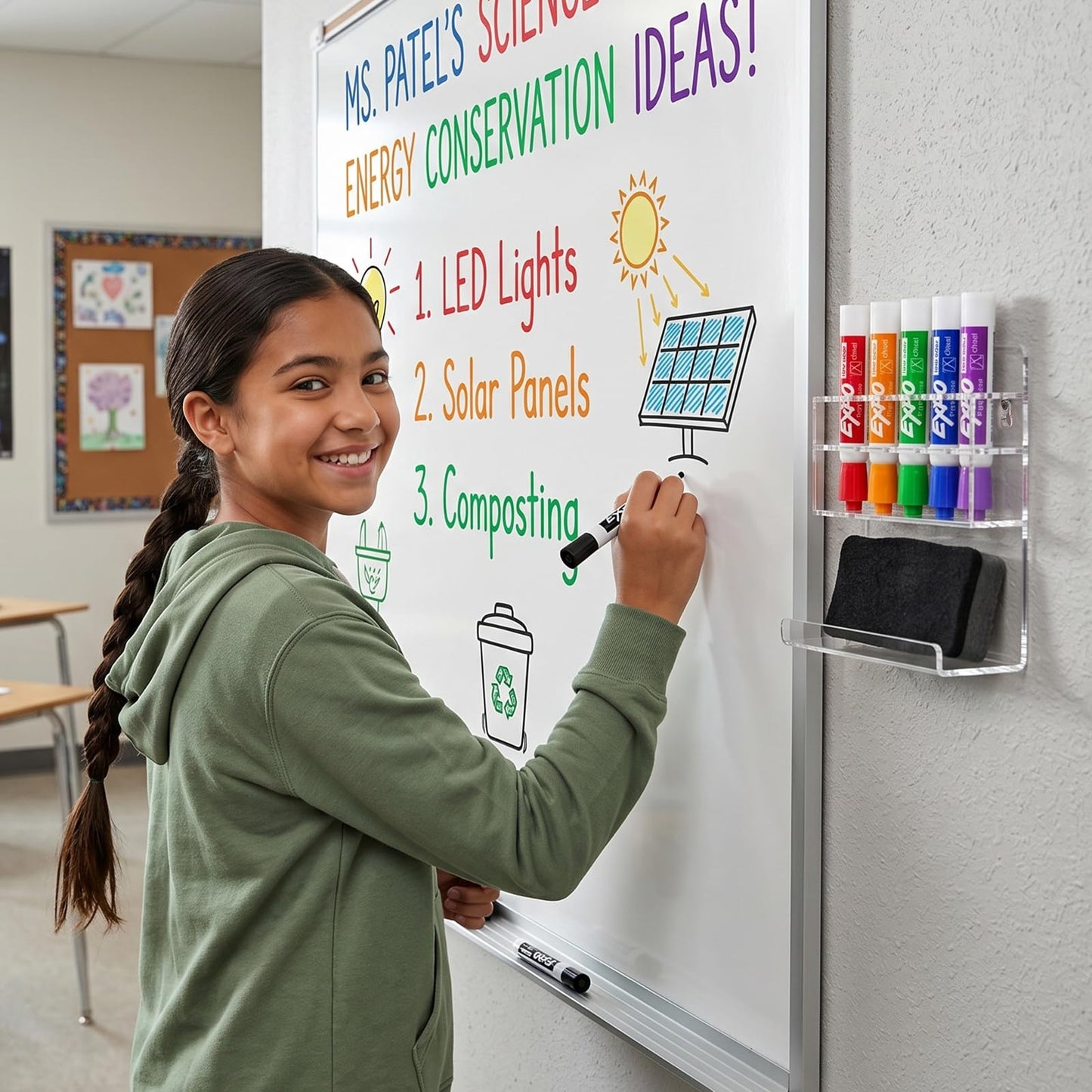 MyGift Wall Mounted Clear Acrylic Dry Erase Marker Holder Organizer for 5 Markers and Eraser, Hanging Whiteboard Accessories Rack for Office Home Dorm Classroom Meeting Room