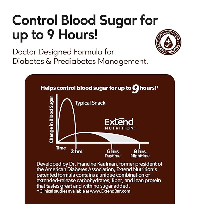 Extend Sugar Free Protein Bars, Perfect Diabetic Snacks, High Protein and Fiber, Hunger Control & Steady Energy, Low Carb, Keto Friendly (12 Count, Variety Pack)