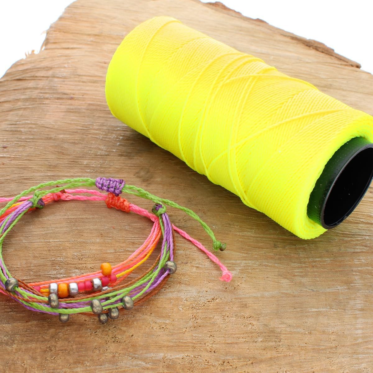 The Beadsmith Knot It Waxed Polyester Cord – Neon Yellow Color – 0.7mm Diameter – Light Wax, 144 Meters (472 Feet) Per Spool – Make Jewelry, Macrame, Friendship Bracelets and DIY Crafts