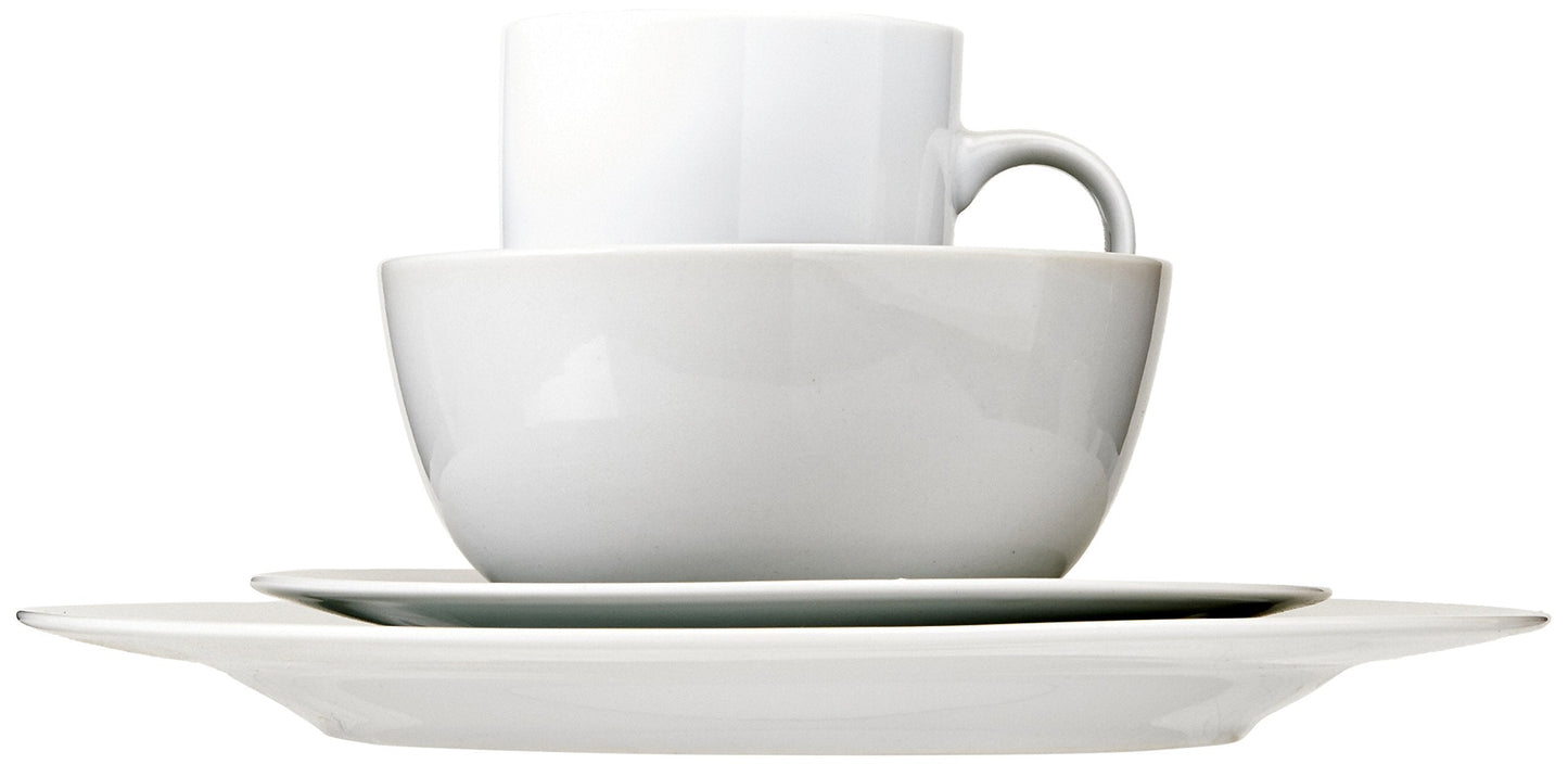 Amazon Basics 16-Piece Porcelain Dinnerware Set, Microwave and Dishwasher Safe, Service for 4, Plates, Bowls and Mugs, White