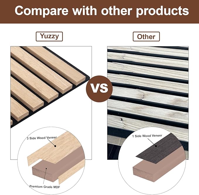 Yuzzy Wood Panels for Wall and Ceiling - 108 x 11 Inch Wood Slat Acoustic Panels 2 PCS - Modern Sound Absorbing Wall Panels for Interior Wall Decor for Home, Office, Studio - Rustic Oak