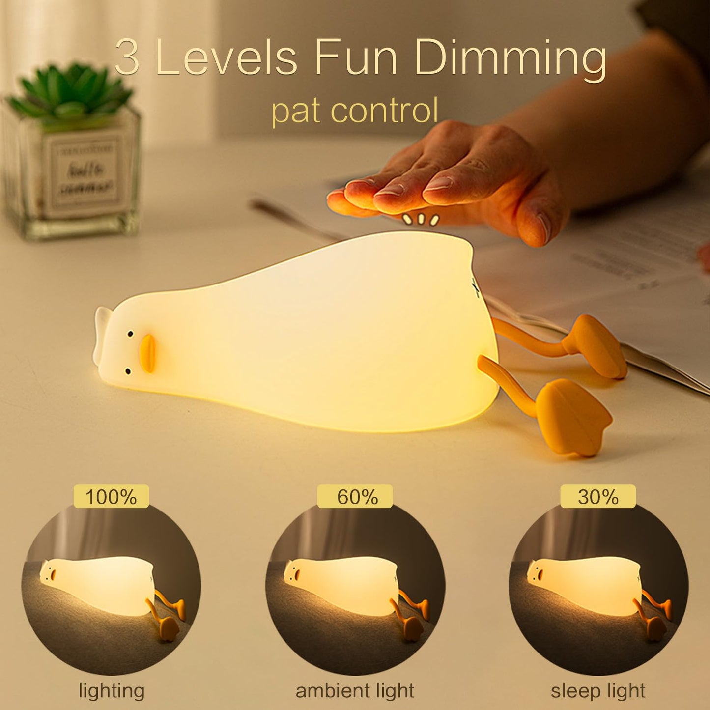 YR YRHH-PET Existential Crisis Duck Lamp, Squishy Kids Cute Lying Flat Duck Night Light, Rechargeable Ducky Lay Touch Lamp, College White Elephant Gifts, Mom Mothers Day Gift, Fun Decor, Safe Silicone
