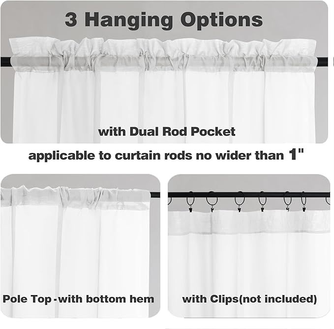 Chyhomenyc White Sheer Curtains 96 inches Long 2 Panels Set, Light Filtering Airy Solid Voile Window Treatment Drapes for Bedroom Living Room, Each 42Wx96L, 8FT Long, Set of 2, White