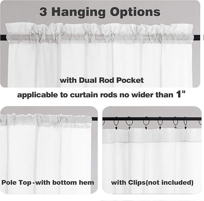 Chyhomenyc White Sheer Curtains 45 Inch Long 2 Panels, Short Voile Drapes for Dinning Small Windows Bathroom Living Room Bedroom, Rod Pocket, 42Wx45L Inches