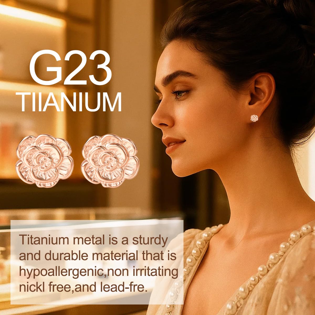 VOJO Implant Grade G23 Titanium Stud Earrings for Sensitive Ears Post Pierced Cartilage Lobe Earring Stud for Women (Rose Gold ROSE)
