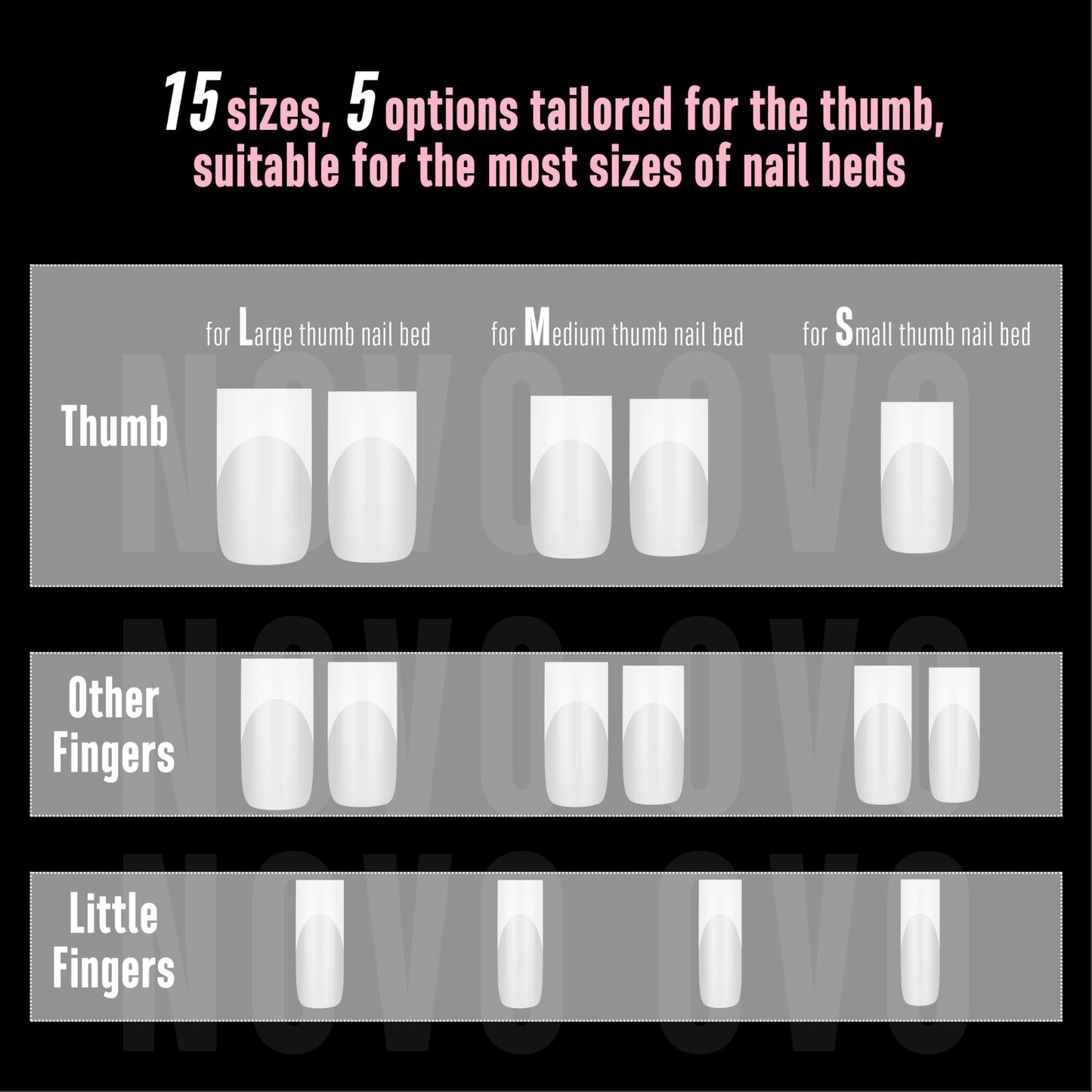 NOVO OVO Medium Square French Tip Nail Tips, Extra Thick Soft Gel Tips Full Cover, 180Pcs Milky White Pre-Etched False Nails (Need Builder Glue Gel & Top Coat), 15 Sizes Press on Nail Extension Kit