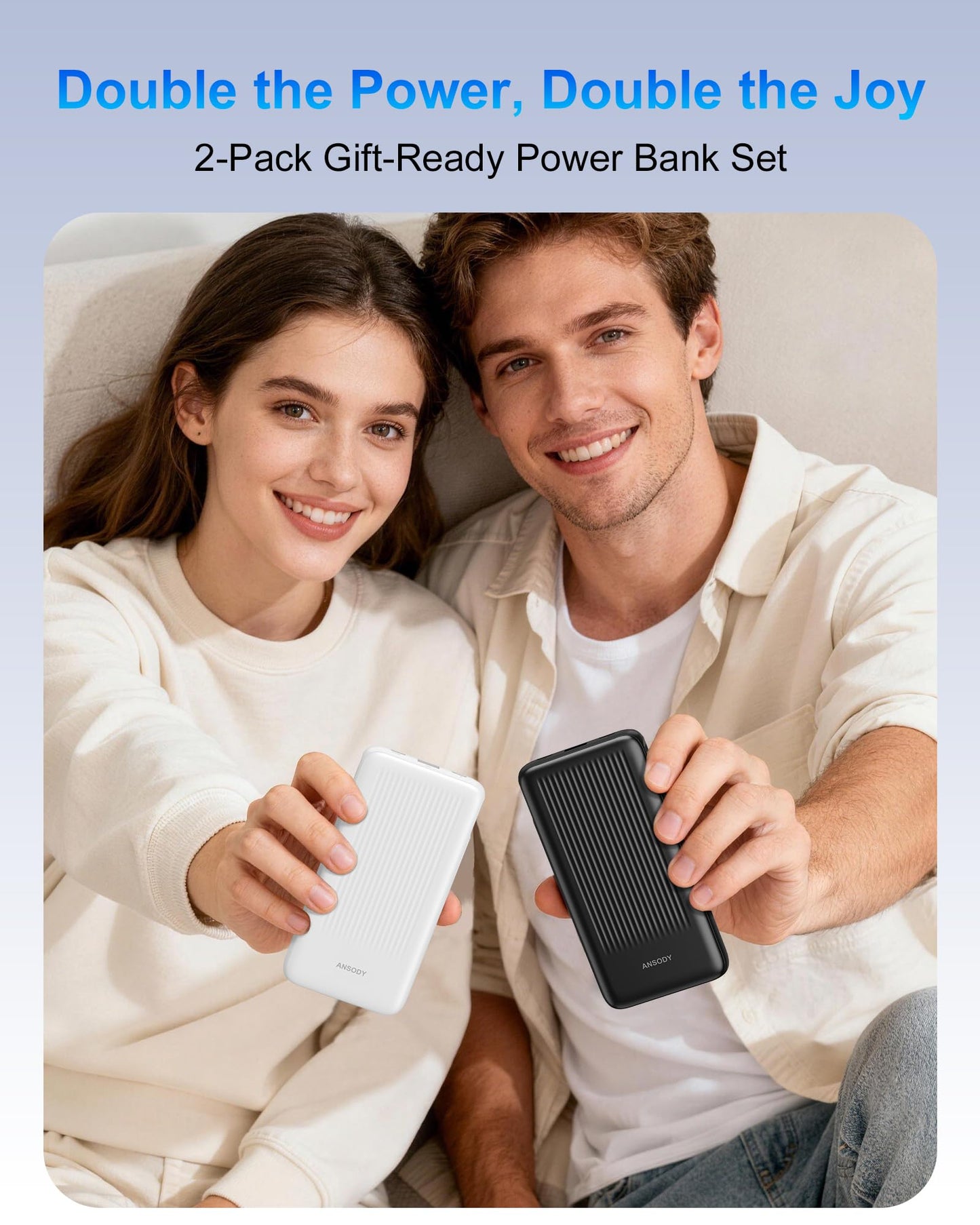 Ansody 2-Pack Portable Charger, 10000mAh 22.5W Compact USB C Power Bank Fast Charging with 2 Outputs & 2 Inputs, LED Display Battery Pack Compatible with iPhone Samsung iPad Tablets, Black & Black